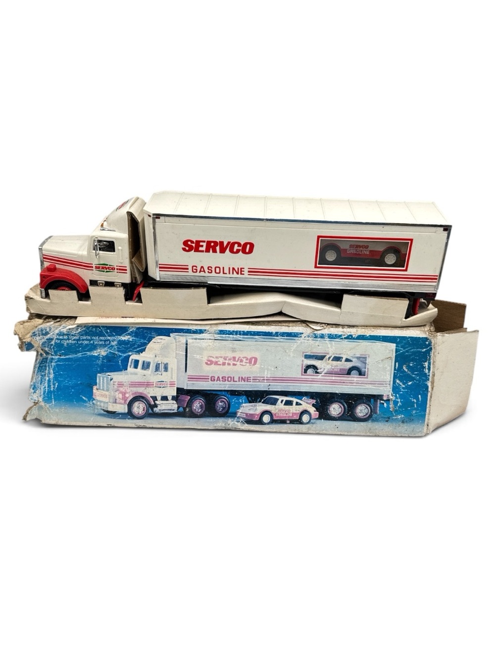 Vintage 1989 Servco Gasoline Toy Truck & Racer Car With Original Box